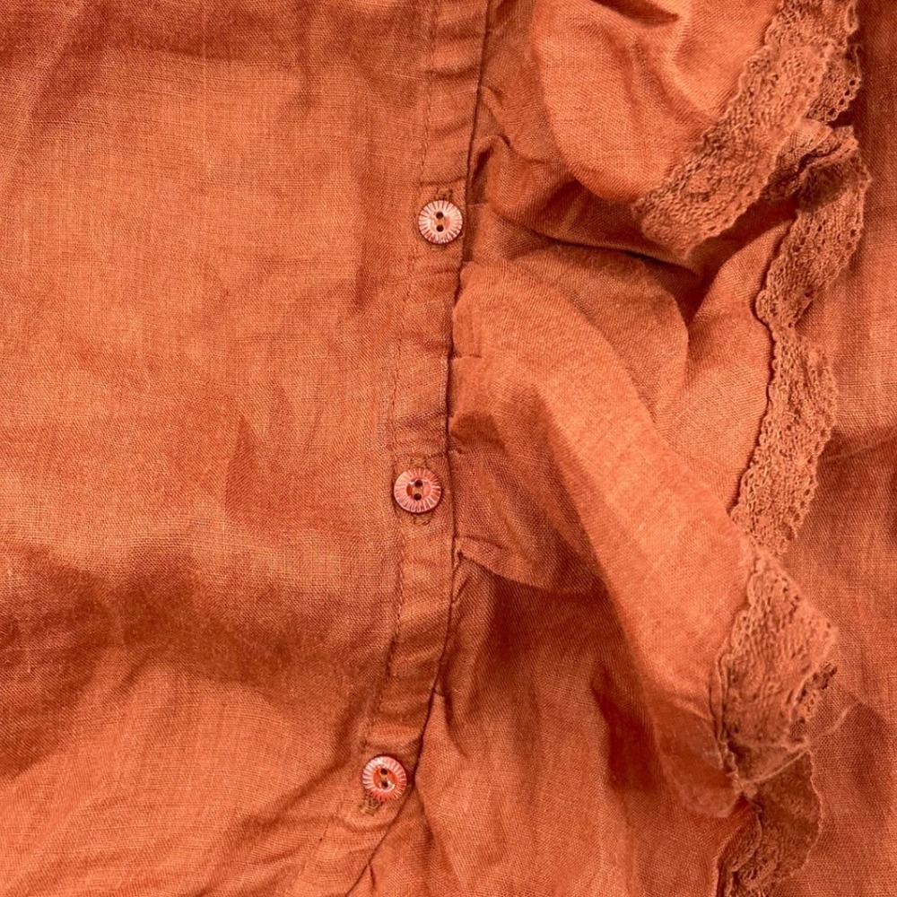 DÔEN Dress Ruffle Front Button Maxi Large Rust Good - Picture 3 of 5